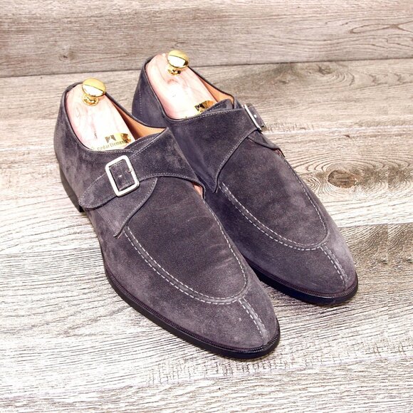$795 Scarpe DI BIANCO Treviso Monkstrap 10 M Grey Suede SC542 * add $15 Trees main image 7
